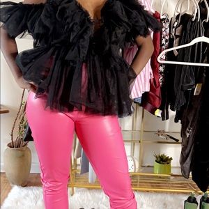 fuchsia faux leather material pants